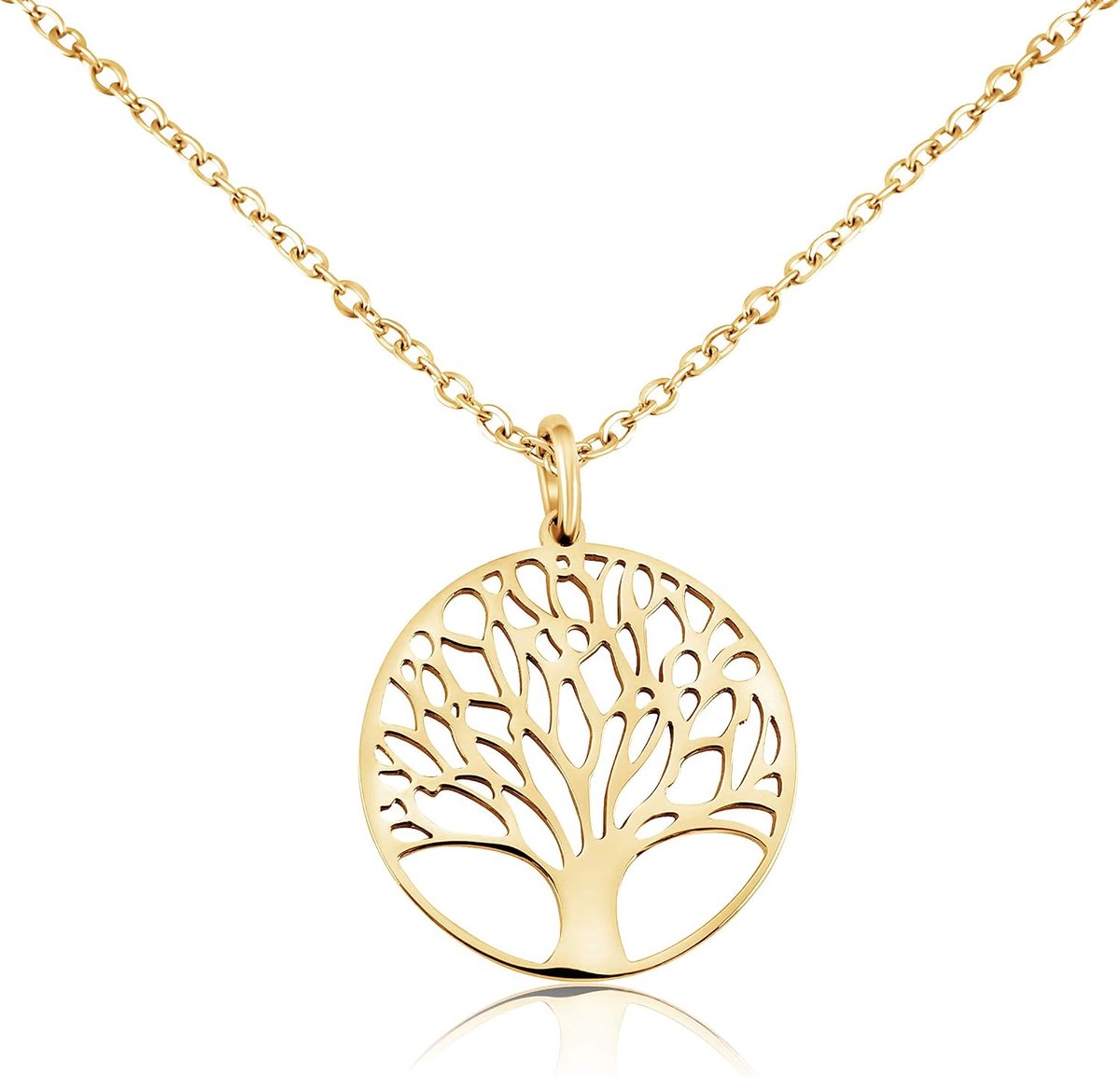Levensboom ketting dames (45 + 5 cm verstelbaar) halsketting met levensboom hanger voor vrouwen en meisjes, van roestvrij staal