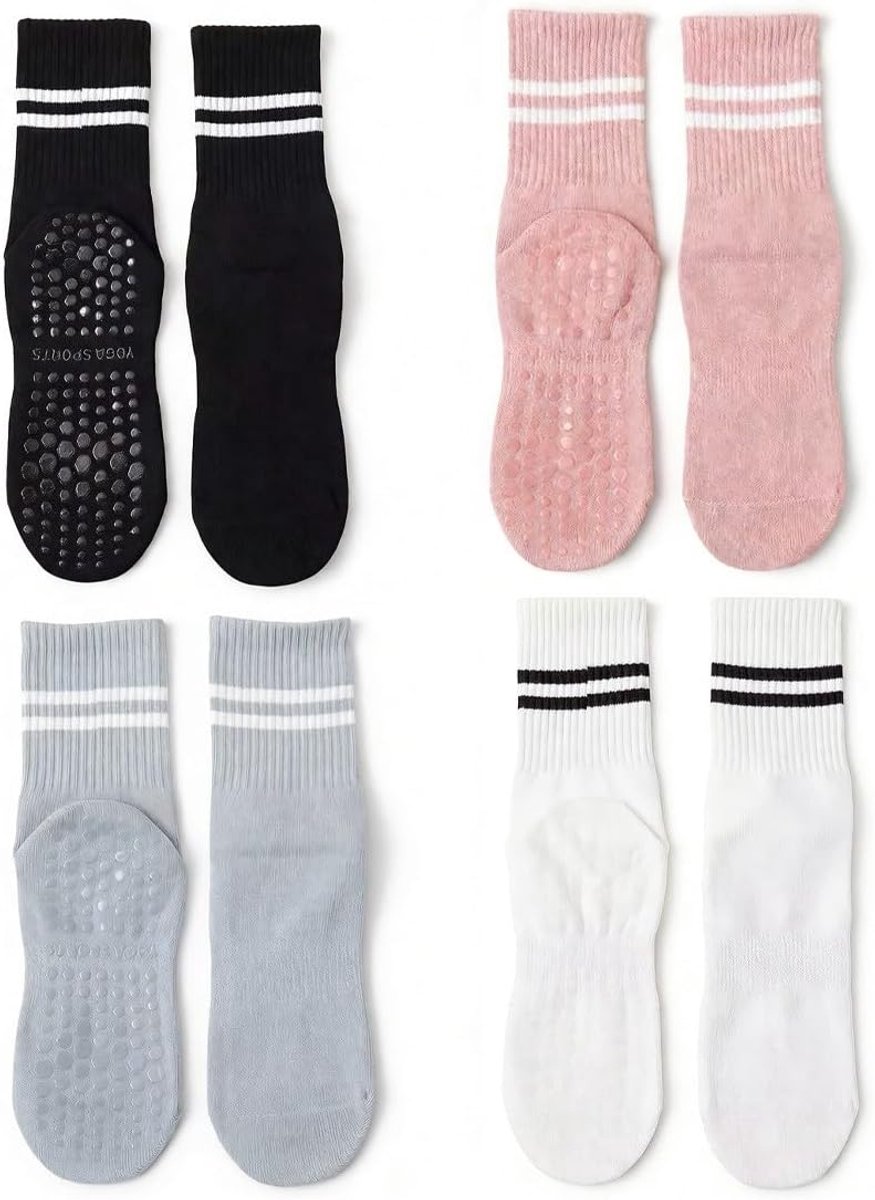 Sokken voor dames, yogasokken van ademend katoen, antislip pilatessokken voor fitness, dansstokken en sport