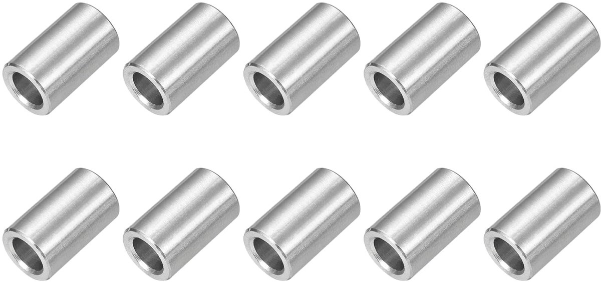 10 stuks afstandhouders van roestvrij staal, 6 mm ID x 10 mm OD x 16 mm L afstandhouders van messing zonder schroefdraad, ronde spacer voor schroeven, moeren 1/4 inch of M6