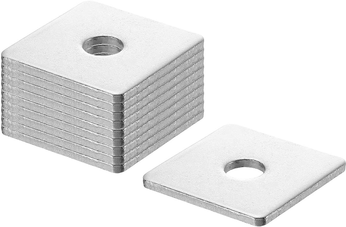 Vierkante sluitringen, M10 x 40 x 40 x 2 mm, 304 roestvrij staal, afdichtringen, zilverwit, vierkante schijven, platte sluitringen voor schroeven, moeren, schroefdraadstang
