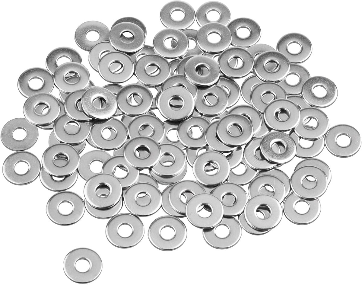 Platte sluitringen, 100 stuks, Caianwin DIN 9021, grote buitendiameter roestvrij staal, metalen schijf voor schroeven