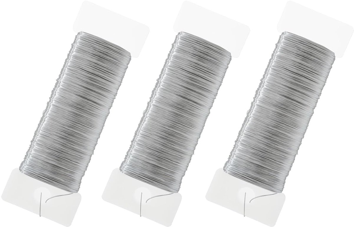 Draad, dunne 3 rollen draad voor het knutselen, doe-het-zelf sieradendraad voor het maken van sieraden, bloemendraad, knutseldraden voor bloemenboeket, stengelwikkels (60 m/zilver)