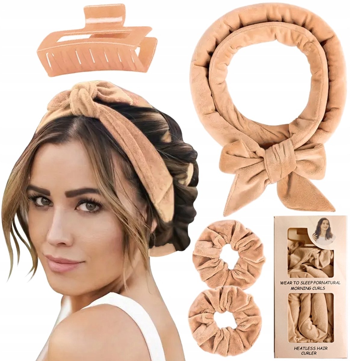 Velours Haarrollerset voor Hitevrije Curlen met Klem - Honingkleurig