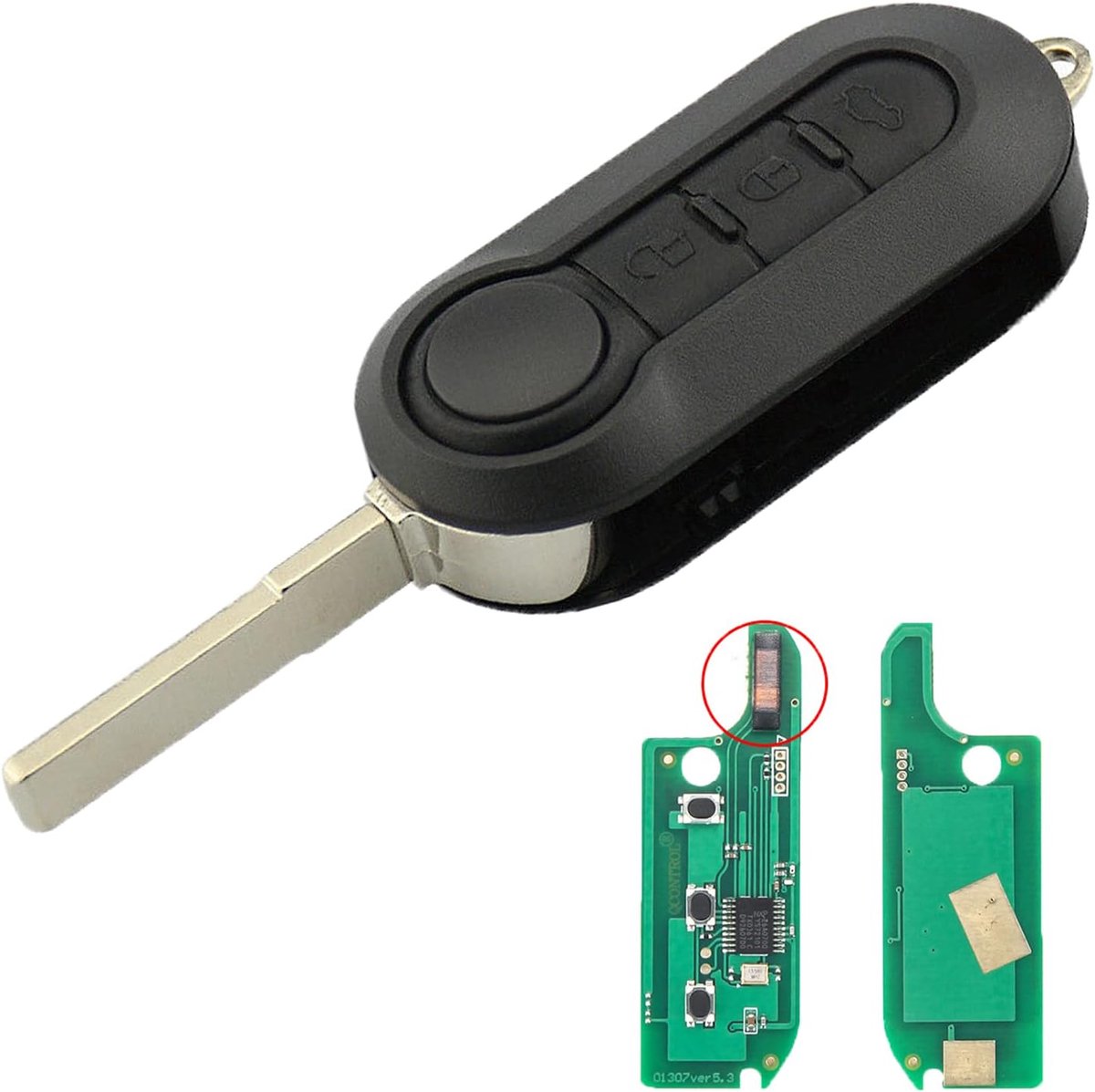 Vervangende autosleutel 3 knoppen - 433 MHz - met ID46 chip - geschikt voor Fiat 500L, Ducato, Citroën, Peugeot - ShopVlot