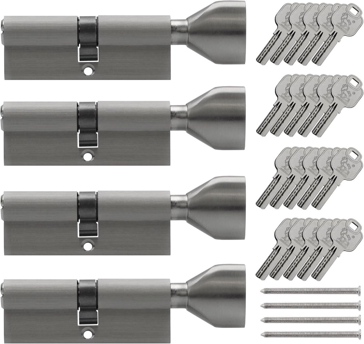 4x duimschroef eurocilinder sloten 40/40mm, gelijksluitend, met 20 omkeerbare sleutels (40x40) (KSN)