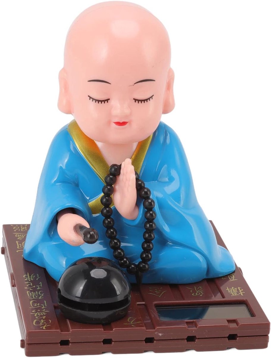 Zonnebuddhistisch monnement ornament, zwaaiende handen lichtsensor decoratie voor thuiskantoor auto dashboard veel geluk (Blauw)