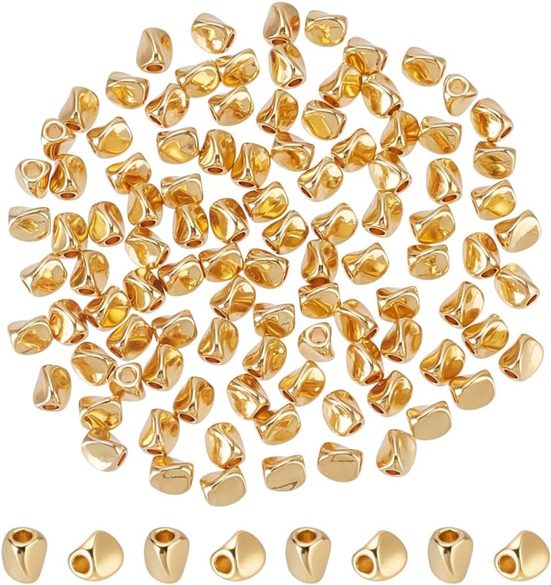100Pcs Echte 18K Vergulde Twist Kralen 5mm Kleine Losse Gouden Spacer Kralen Metalen Kraal 1.8Mm Gat Voor Ketting Armband Oorbel Sieraden Maken Levert