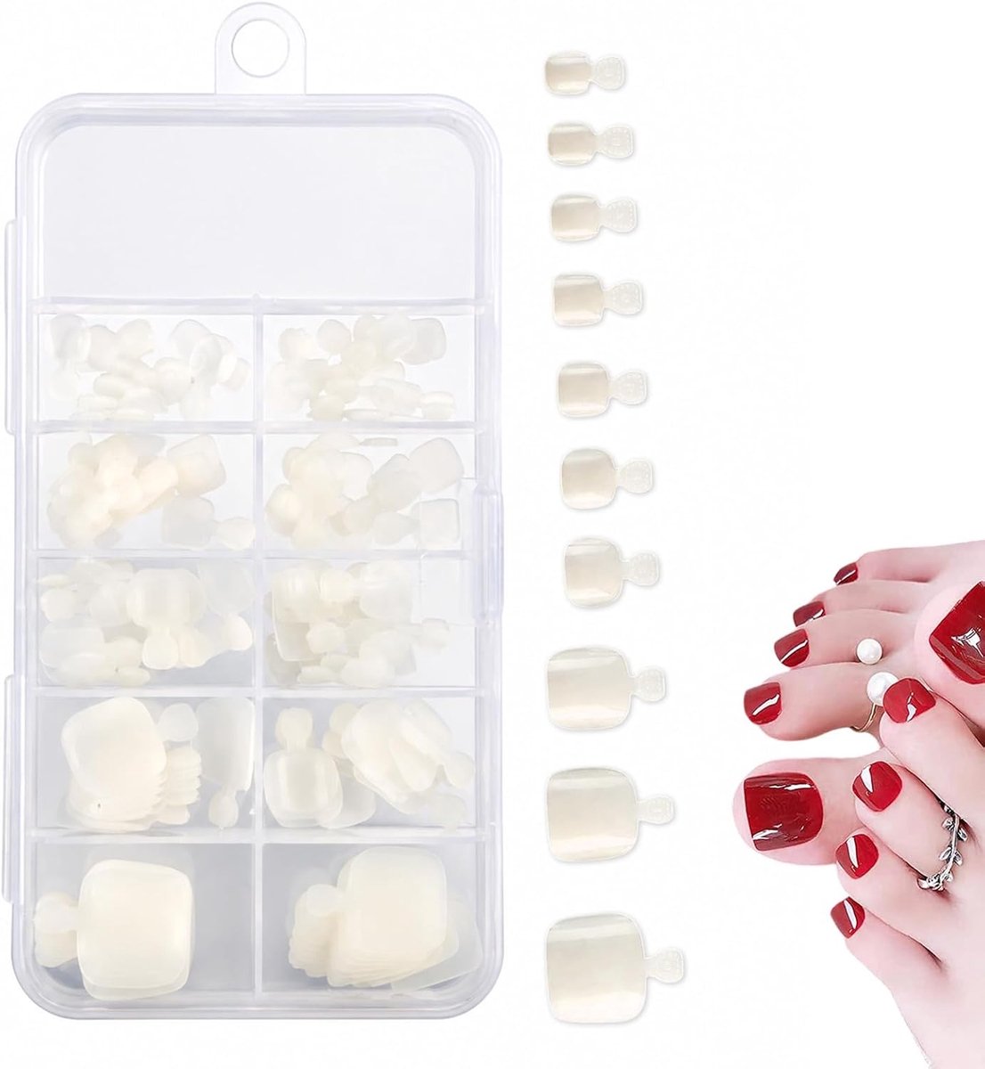 100 stuks valse teennagels in 10 maten valse teennagels volledige bedekking kunstzinnige teennagels transparante teennagels met doos voor nagelstudio's en nagelkunst DIY(Natuurlijke kleur)
