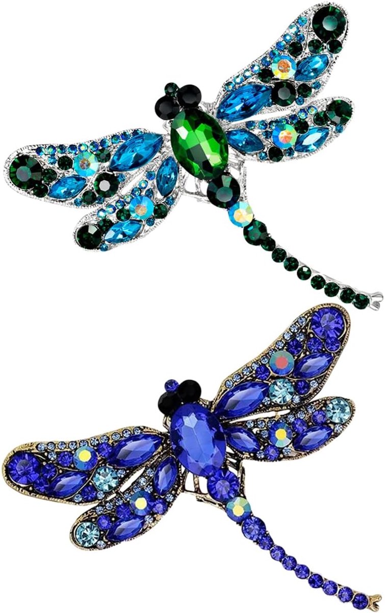 2 Stuks Libelle Broche Pins Rijnsteen Dieren Broches Kristal Libelle Broche Elegante Vintage Broche Revers Broche Corsages Badge voor Jurk Jas Trui Hoeden Decor