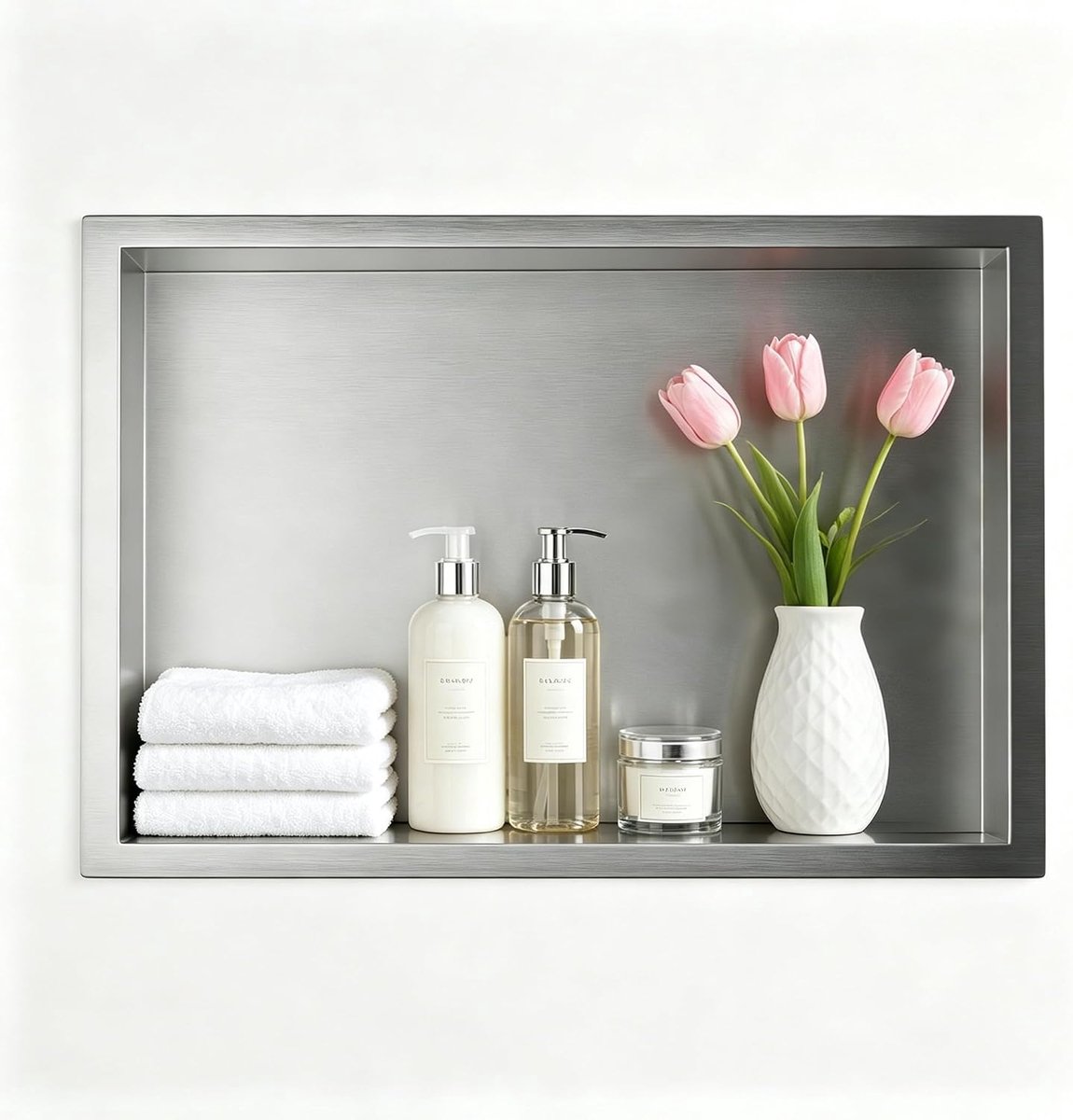 Douche roestvrij staal, 45 x 30 x 10 cm douchenis, wandnis badkamer nis douchenis, inbouwbadkamerrek, geborsteld, zilver