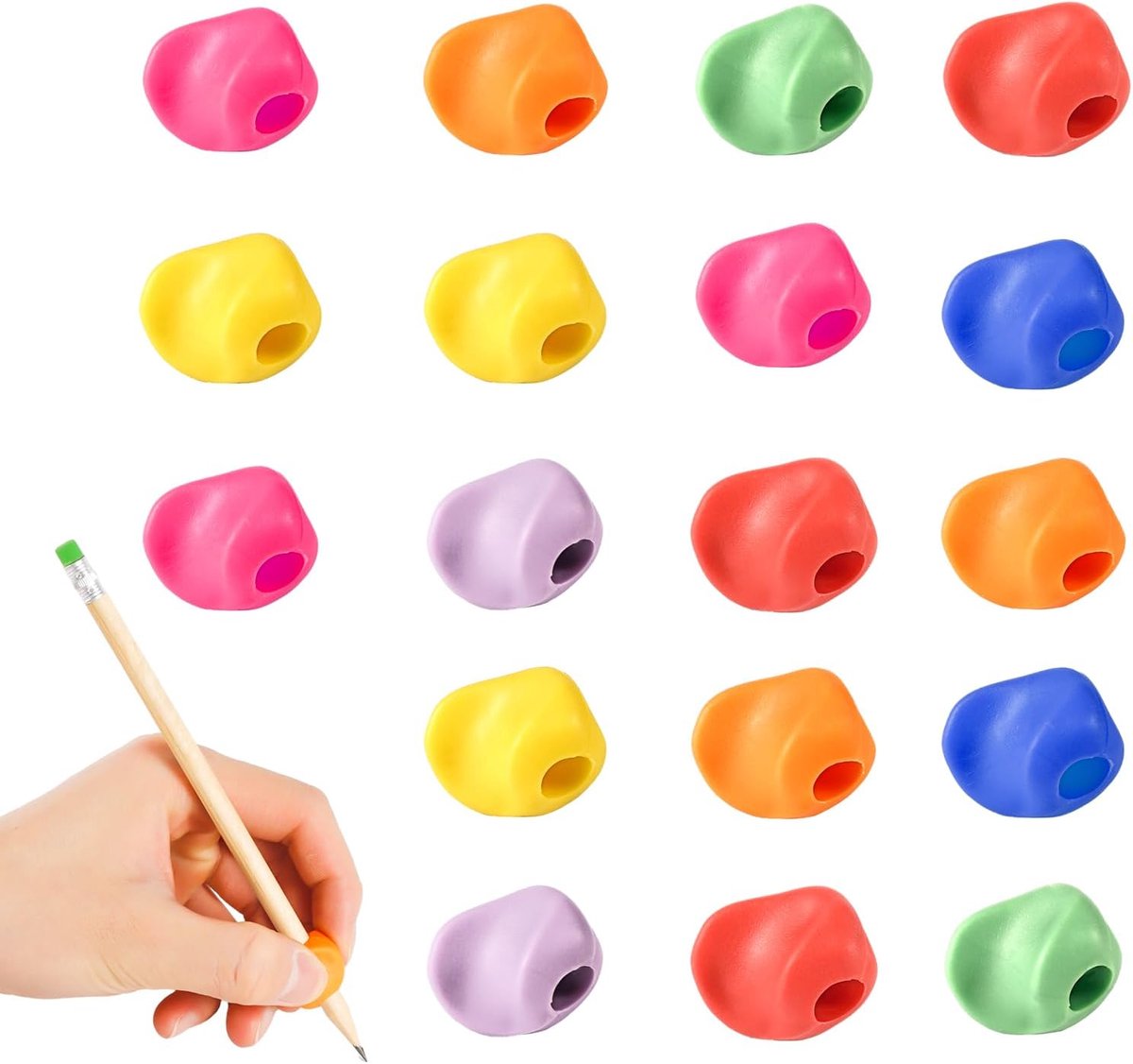 18st Potloodgrepen, Universeel Ergonomisch Schrijfgreepmarkering Kleurrijke Potloodhouder Vingerhoudingscorrectie Handschriftgreeptrainer voor Kinderen Huiswerk Tekenen