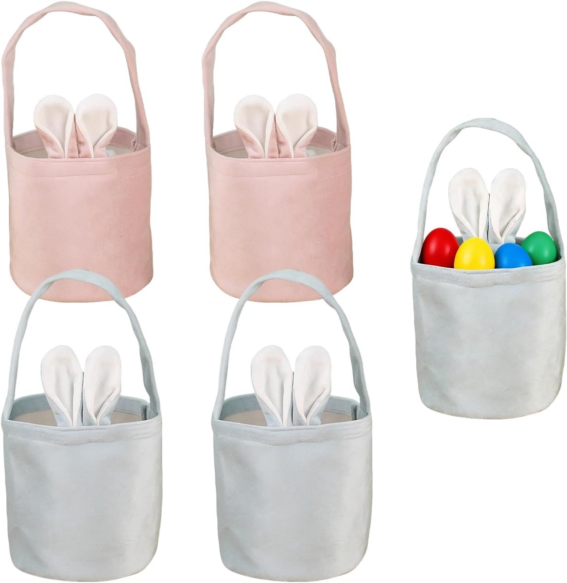 Paasmandje set van 4 stuks – schattige paastas met handvat – 13x14.5 cm – pastelblauw en -roze – ideaal voor eierenjacht, snoep en cadeaus