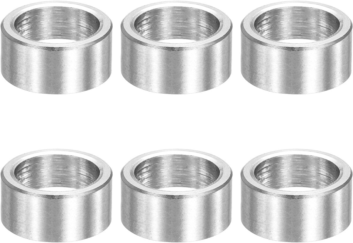 6 stuks M12 metalen afstandhouders, 1/2 inch roestvrij stalen afstandhouders 12 mm binnendiameter x 16 mm buitendiameter x 8 mm lengte rond ongewind standoff voor schroeven, zilver