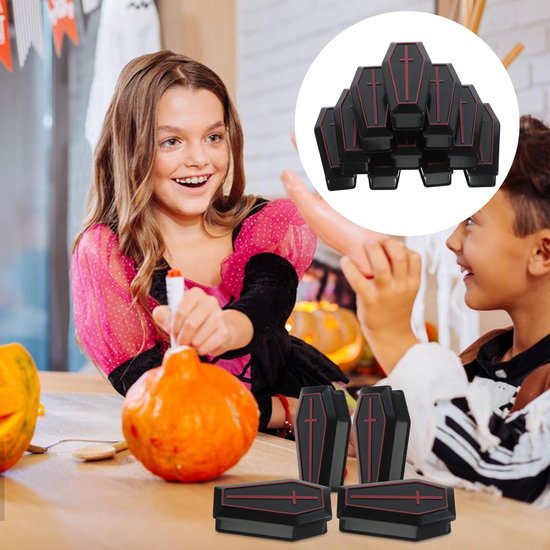 Dozen mini-doodskist Halloween miniatuurfiguren zwarte doodskist beeldje Halloween sarg-lekkernij miniatuur doodskist sieraden met deksel accessoires — afbeelding 3