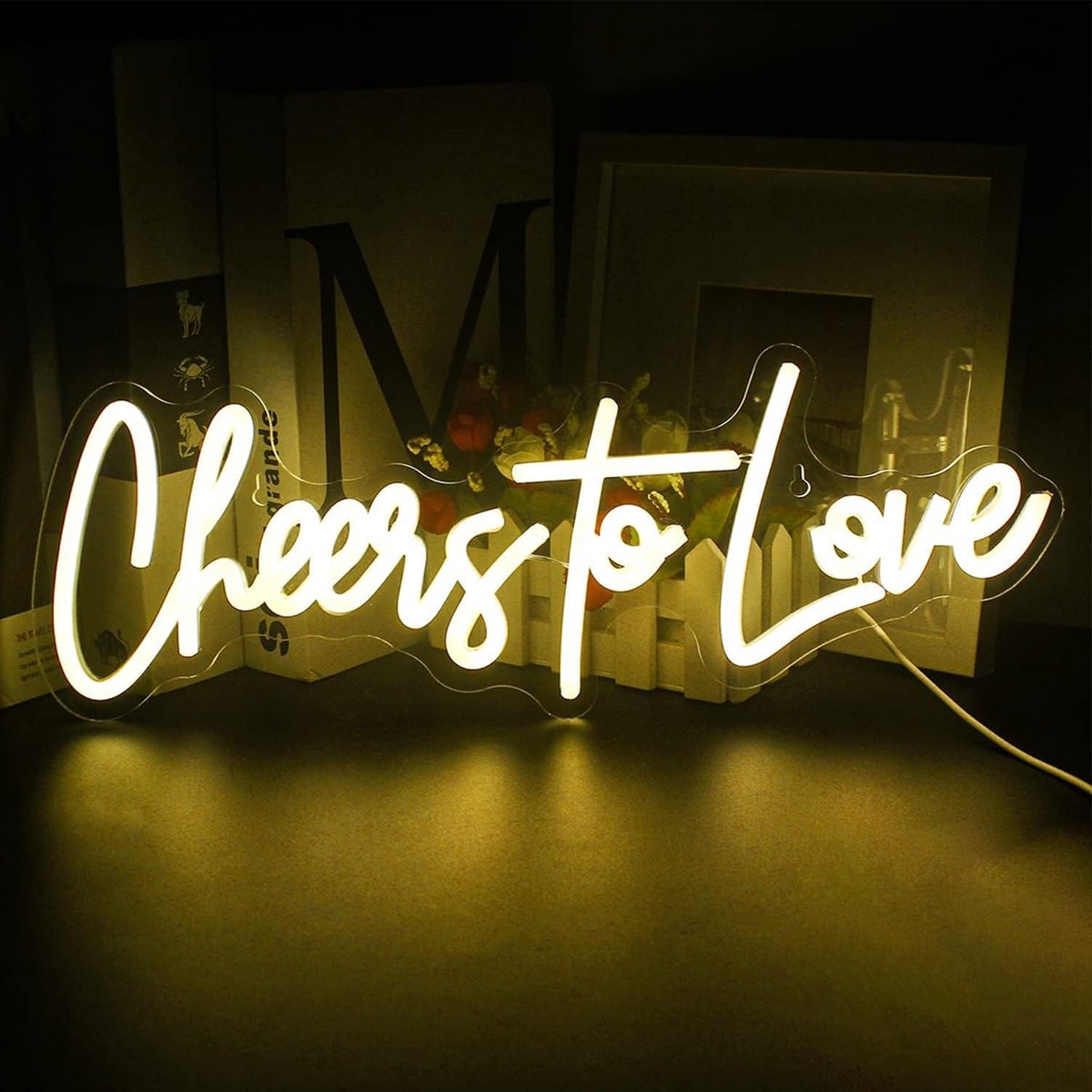 Cheers to Love Neonbord, warmwit, led-lichtreclame, bruiloft, lichtreclame, USB, acryl, brief, cheers, lichtbord voor slaapkamer, bruiloft, verlovingsfeest, decoratie