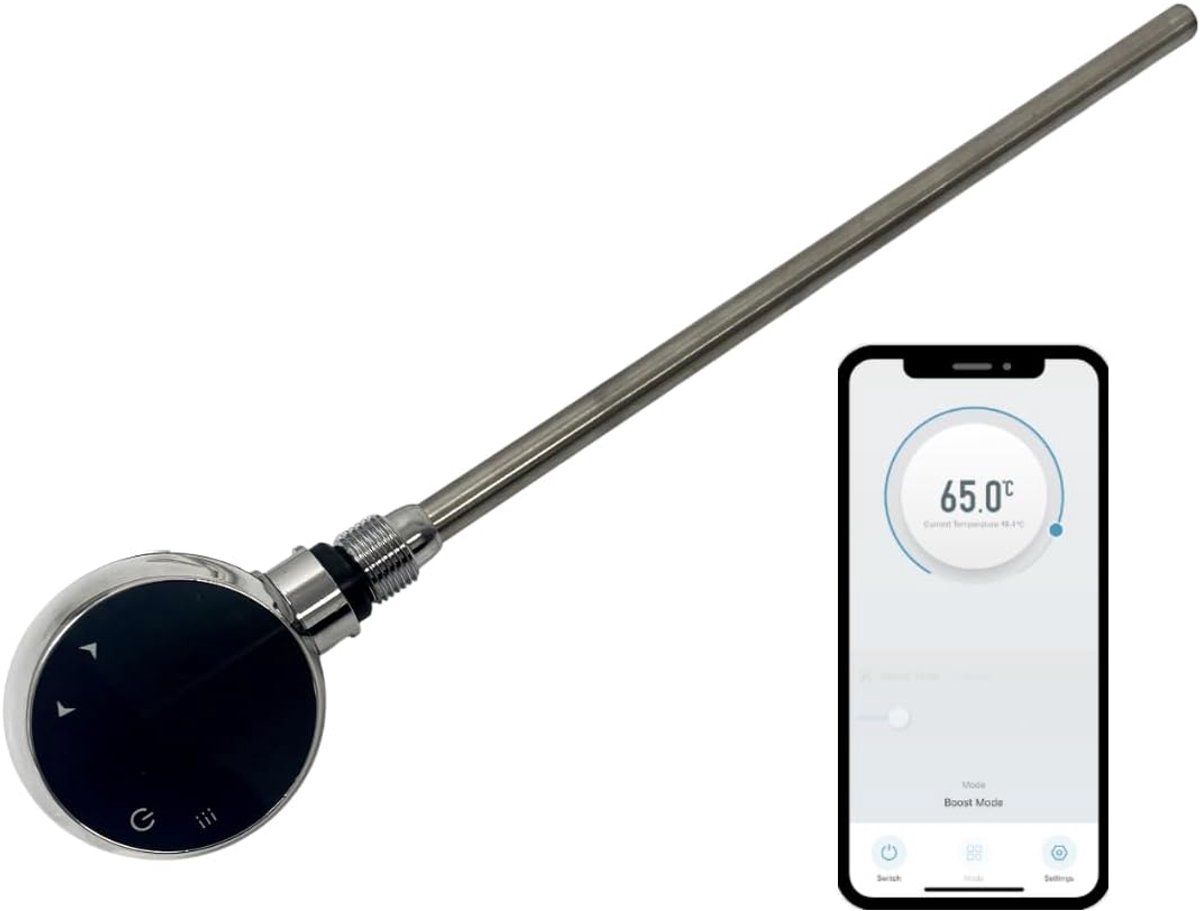 WLAN-verwarmingselement voor handdoekhouder en radiatoren met led-touchscreen, energiebesparende thermostaat/timer (EU), chroom, 200 W