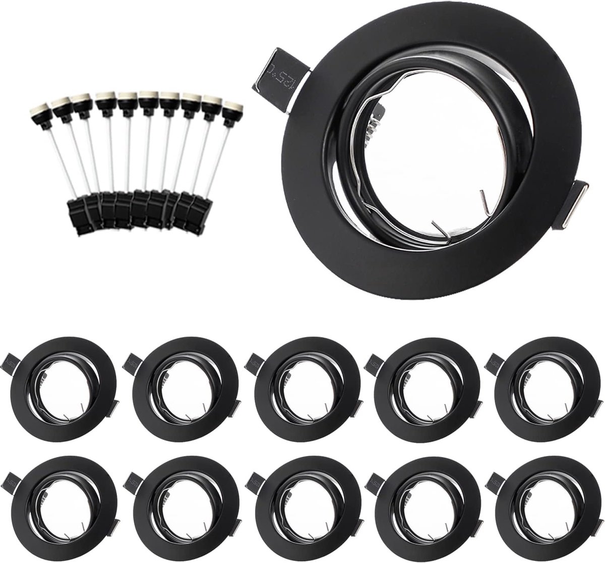 10x GU10 Inbouwspots Plafondverlichting Ronde Zwart, 68mm Montageframe met GU10 Lampfitting voor Led Halogeen Dimbare Lamp, IP20 Spotlight Fittingen 220V-240V, Niet Vuurvast.
