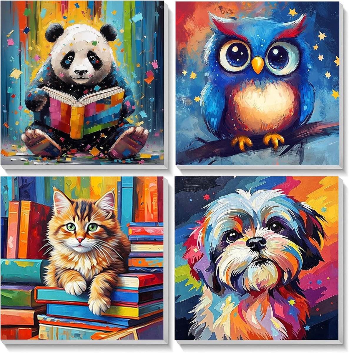 Schilderen op nummer volwassenen 20 x 20 cm - 4 stuks panda met lijst - creatieve knutselset voor kinderen - SnelShoppen