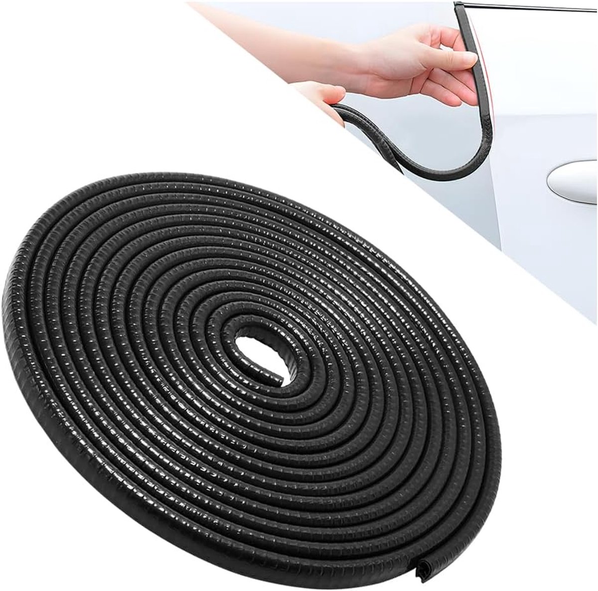 Deurrandbescherming voor autostrip, universele autodeurafdichting van rubber, U-vorm, randbescherming van de autodeur, geschikt voor de meeste auto's (zwart/10 m)