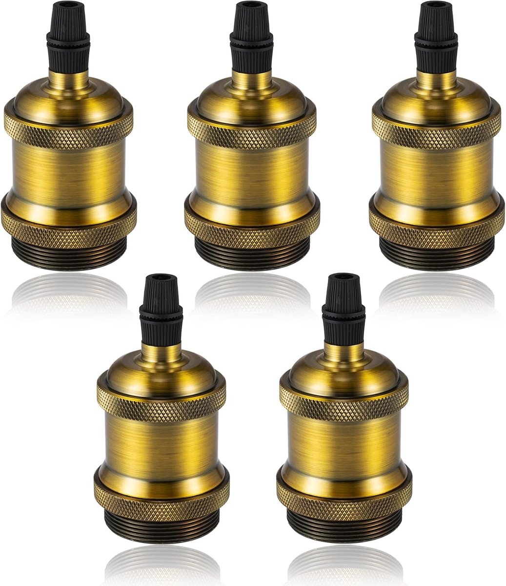 5PCS E27 Basis Koperen Lamphouder,Schroef Gloeilamp Socket Adapter,Retro Hanglamp Houder voor Vintage Bollen Hanglamp（Vintage Messing）