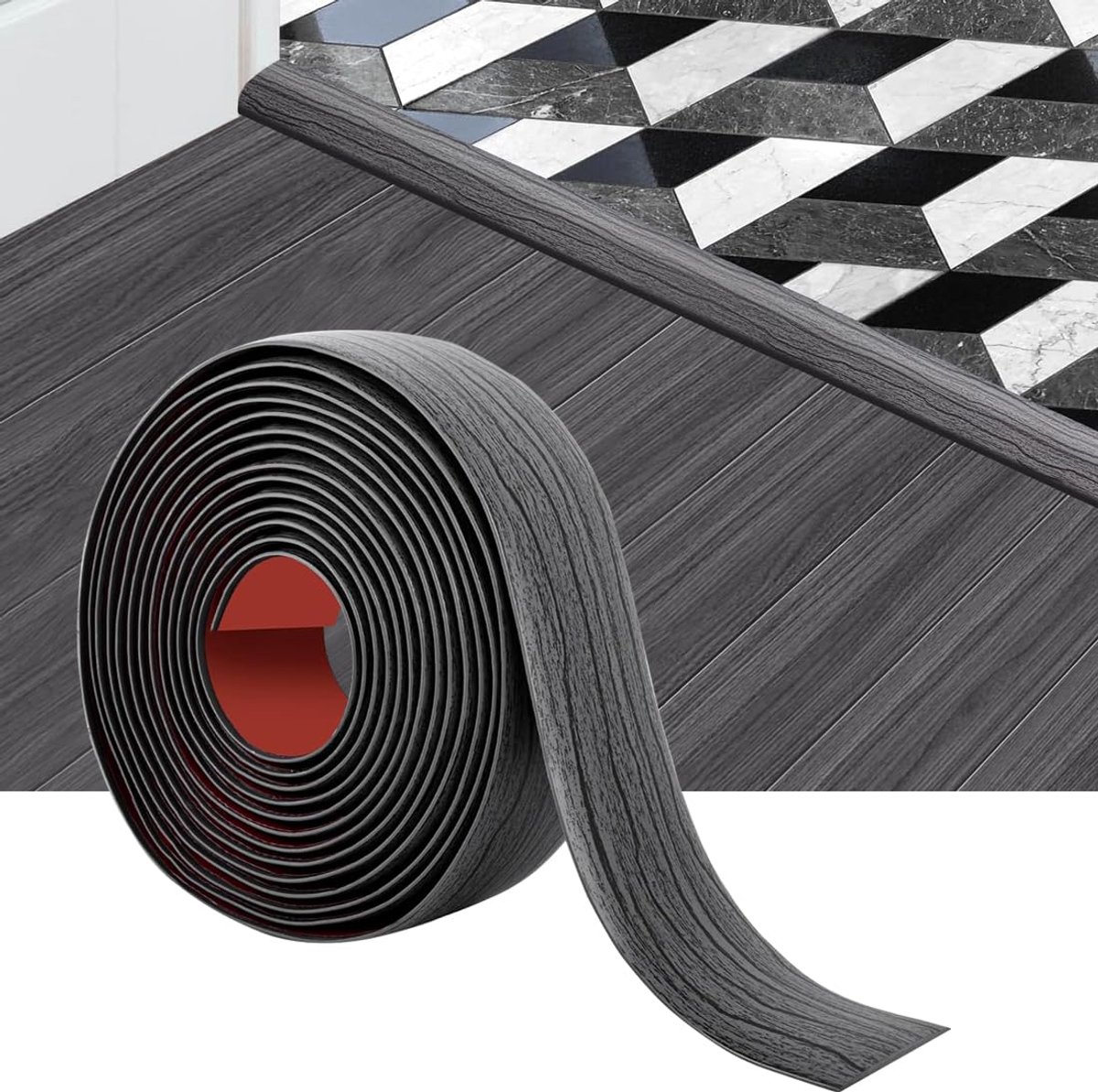 10 m vloerovergangsstrip, verwijder en plak vloerscheidingsstrip, zelfklevende vinyl vloerovergangsstrip, platte vloerscheidingsstrip voor het verbinden van vloeropeningen, drempelafdekking