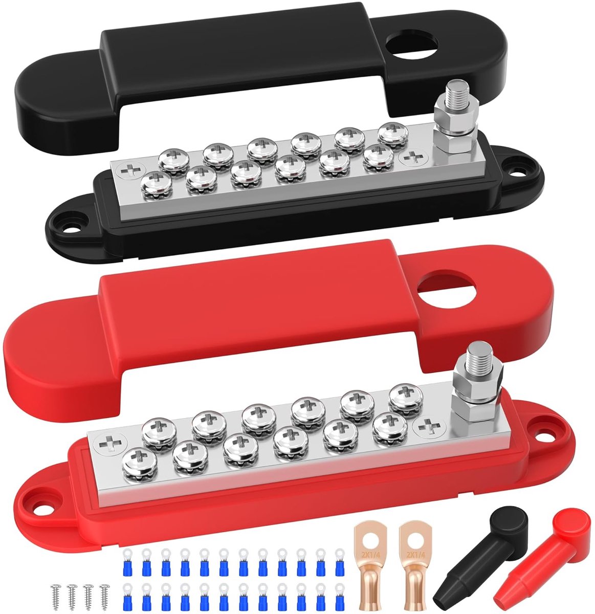 Stroomverdelerblok 12 V 150 A (1/4 inch bouten) – marine collectorrail (bruikbaar) voor 12 volt DC – ideaal voor boten, voertuigen en bekabeling van zonne-installaties