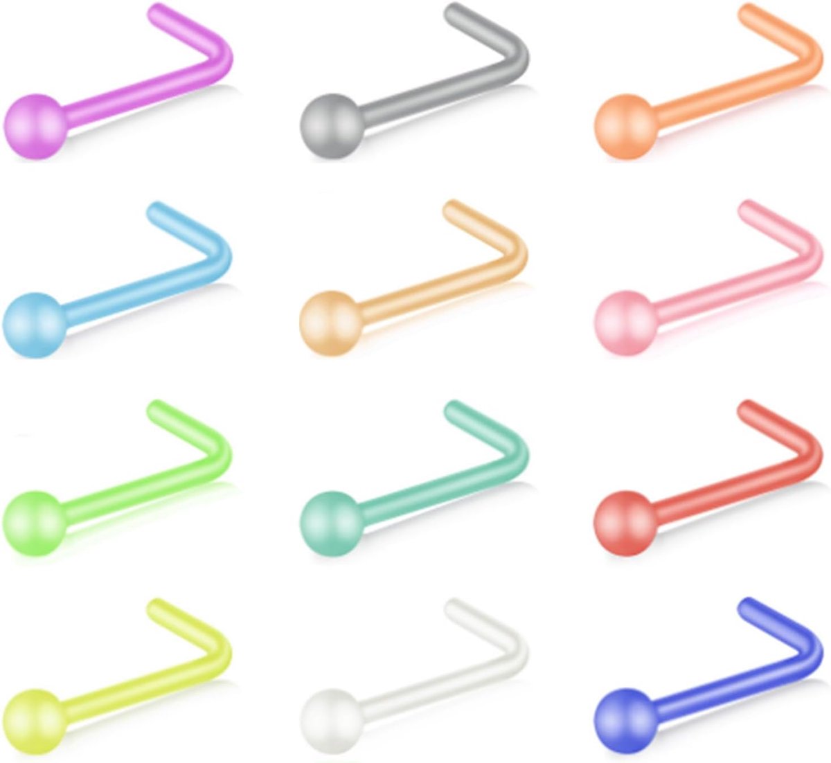 12 stks 20G Kleurrijke Bioflex Flexibele Neus Retainer Ringen, Bioplastic Buigbare Clear Neus Studs Neusgat Piercing Sieraden voor Vrouwen Mannen