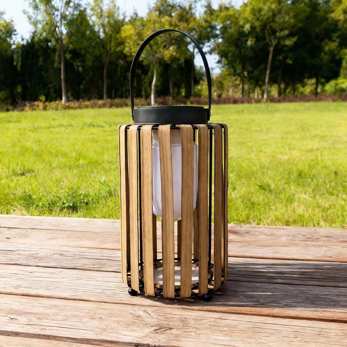 Lantaarn Buiten Boho Groot, PP Rotan Lampion IP44, Warm Wit | Bohemian Stijl | 3000K | φ19 × 31.5cm | 400g | Schemering Auto | Ni-MH | Handvat | Tuin Terras Balkon | Oplaadbaar