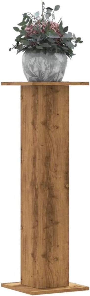 2 stuks, met wandhouder, houten plantenstandaard, 30 x 30 x 95 cm, Artisan eiken, stabiele bloemenstandaard met holle constructie voor zandvulling, robuuste plank