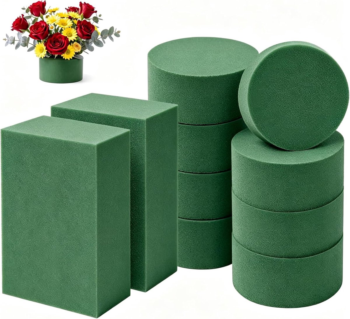Schuim voor bloemen, 10 stuks, nat zelfsnijdbaar | 14 x 8 x 4 cm. Hoge zuigkracht voor verse bloemen en kunstbloemen. Doe-het-zelf bruiloft, bloemenkunst, knutselen, feesten.