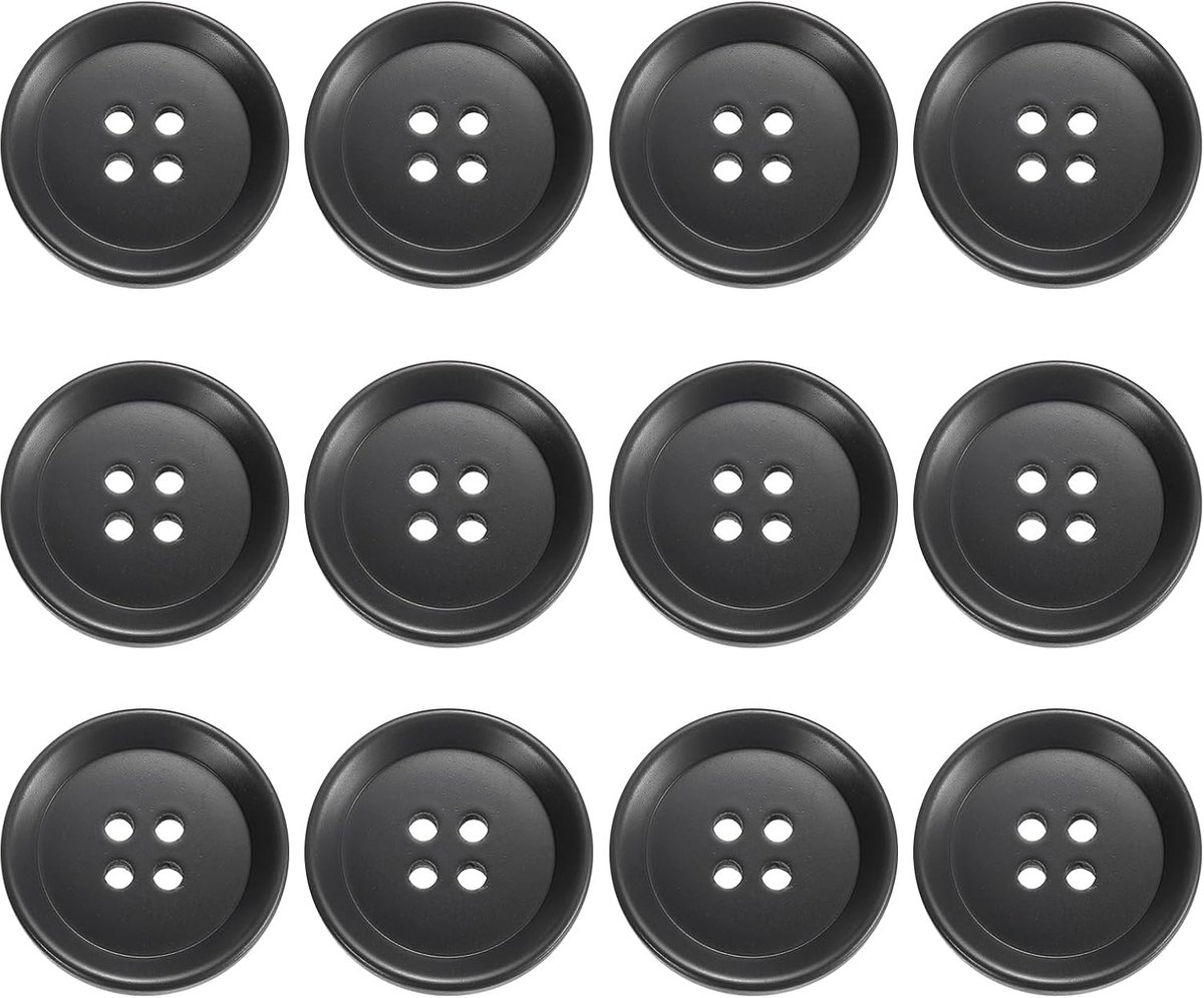 Knopen, 25 mm, 4 gaten, harsknopen om te naaien, knutselknopen, ronde reserveknopen voor het naaien van jas, overhemden, kleding, doe-het-zelf handwerk, decoratie, zwart