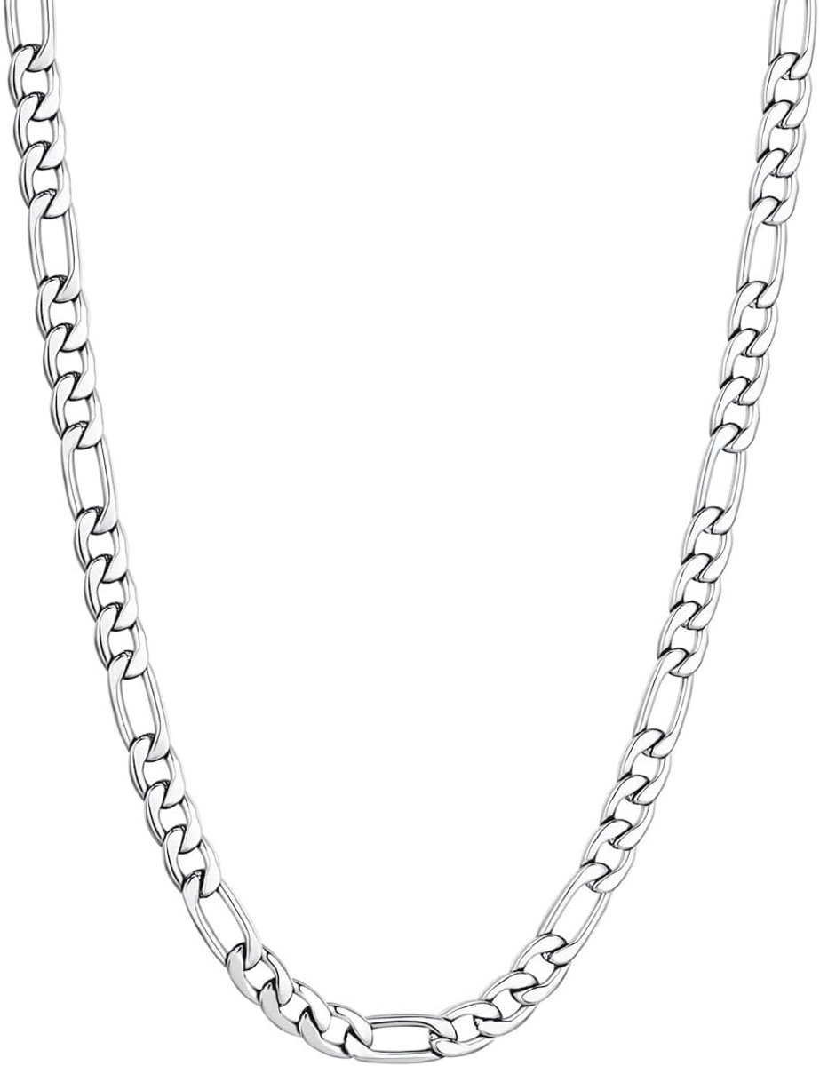 Halsketting voor heren, dames, 5 mm, Cubaanse ketting, zilveren pantserketting, robuuste roestvrij stalen ketting, 45, 50, 55, 60 cm, Roestvrij staal