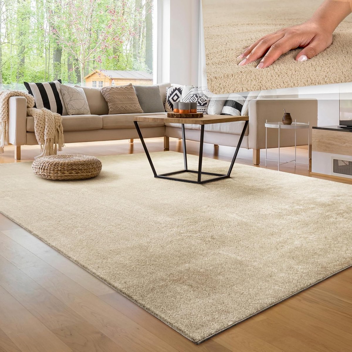 Home Moderne en Zachte Woonkamer Tapijt Kortpolig Wasbaar Fluffy Uni Effect Bont Tijdloos Elegant Antislip Makkelijk te Onderhouden, Kleur:Beige 2, Maat:120x160 cm