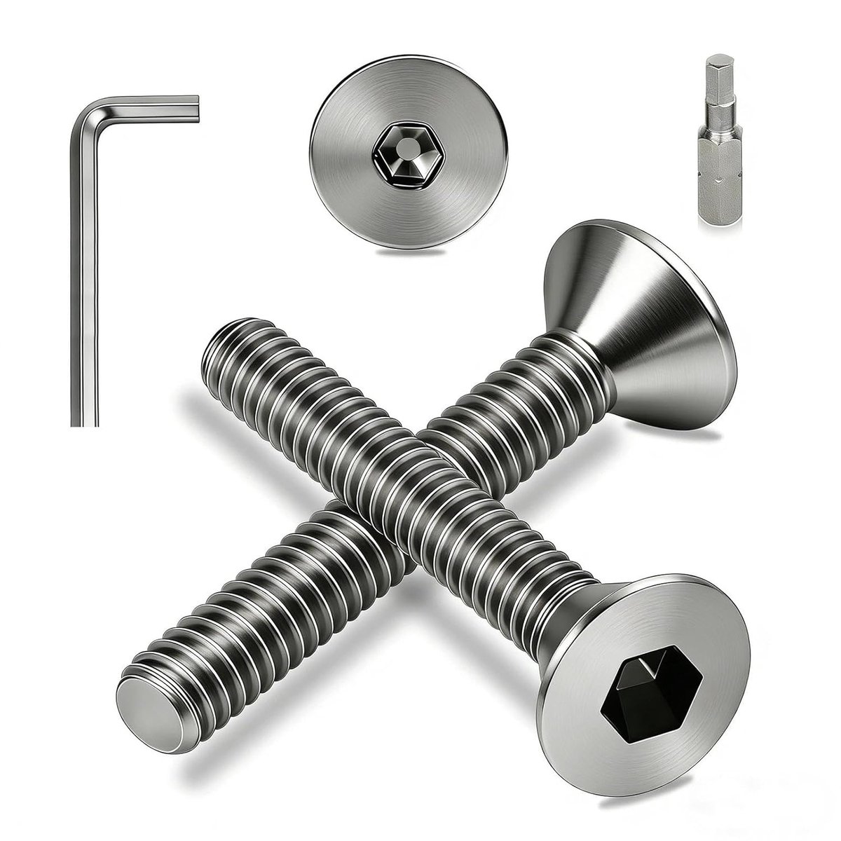 Verzonken kopschroeven, M5 x 16 mm schroeven, verzonken kop roestvrij staal, A2 V2A platte kopschroeven, DIN 7991/ISO 10642, binnenzeskantschroeven, volledige schroefdraad, verzonken