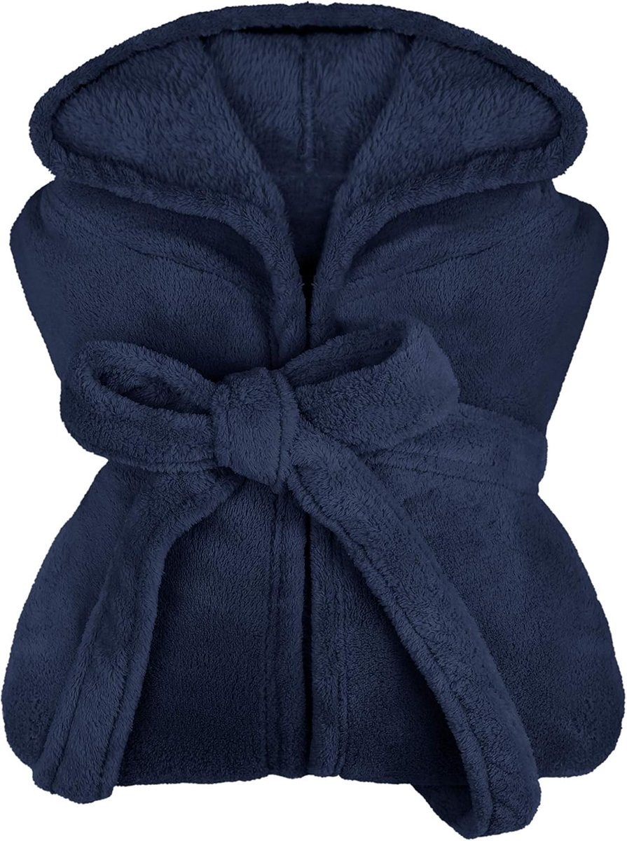 Npluseins extra zachte badjas met capuchon van knuffelfleece - in moderne kleuren en verschillende maten - unisex & kuitlengte