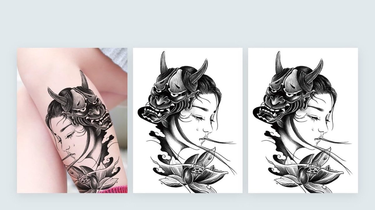 HB427X met Hannya Oni Masker, Japanse tattoo, Japanse tattoo, nep tattoo