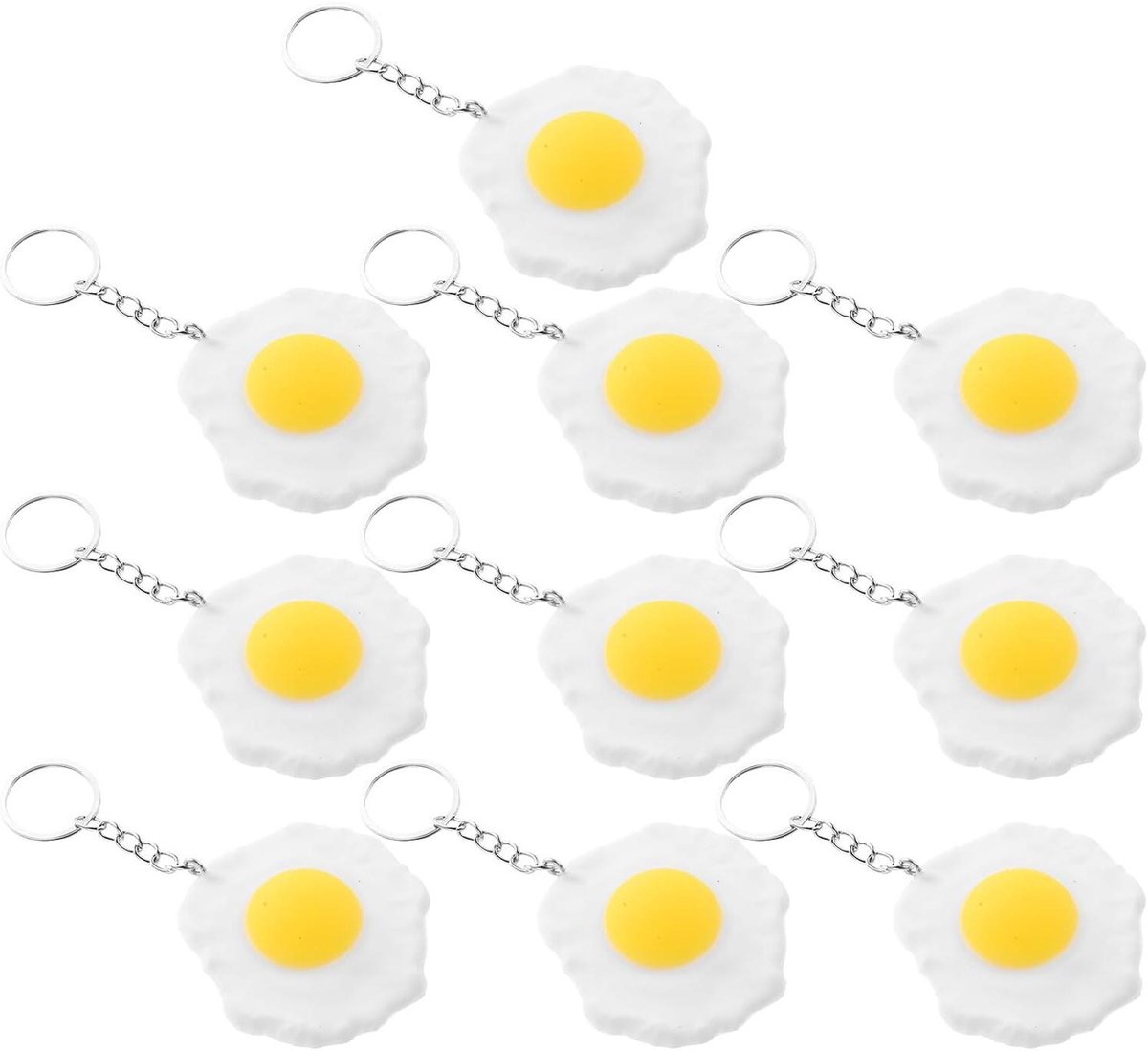 Poached Egg Sleutelhangers - Miniatuur Gebakken Ei - Tassen Decoratie - Realistisch Ontwerp - 6 x 5.5 cm - Meerkleurig