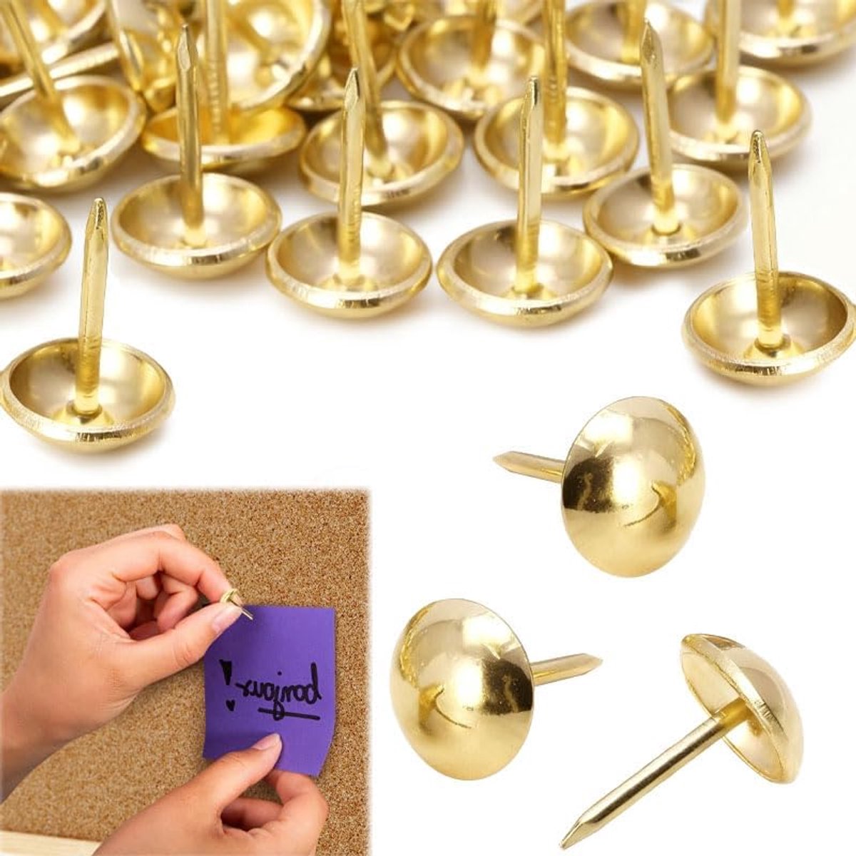 Punaises, legering ronde kop, decoratieve spijkers voor prikbord, knutselen, kantoor, foto's, meubels en wanddecoratie (goud)