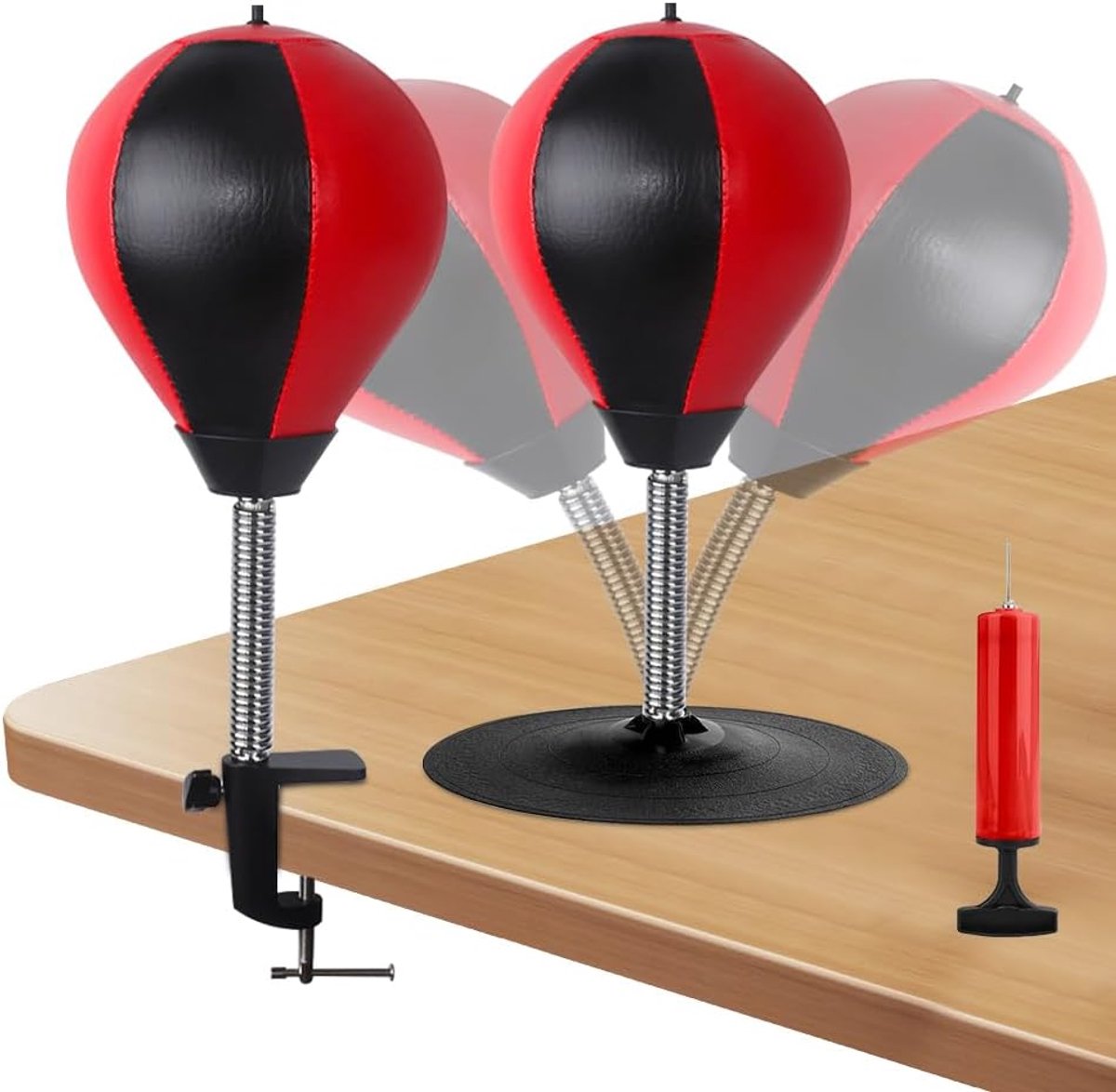 Tafelpunchingbal, tafelbokszak voor op het bureau, desktop bokszak met zuignap, tafelklem en accessoires, antistress mini bokszak voor kantoortafel en balie