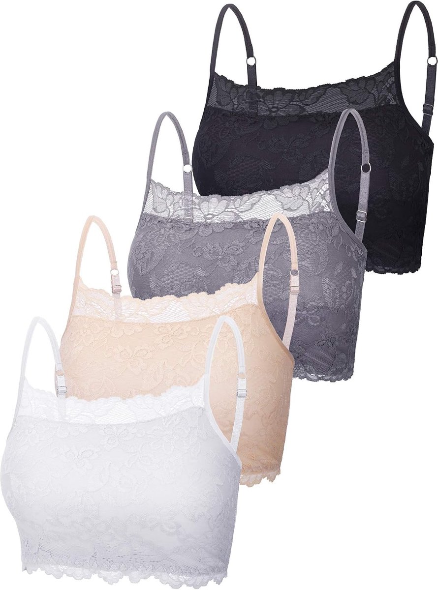 4 stuks kanten bralette cami, half hemdje, rekbare niet-gewatteerde bandeau top beha voor dames en meisjes
