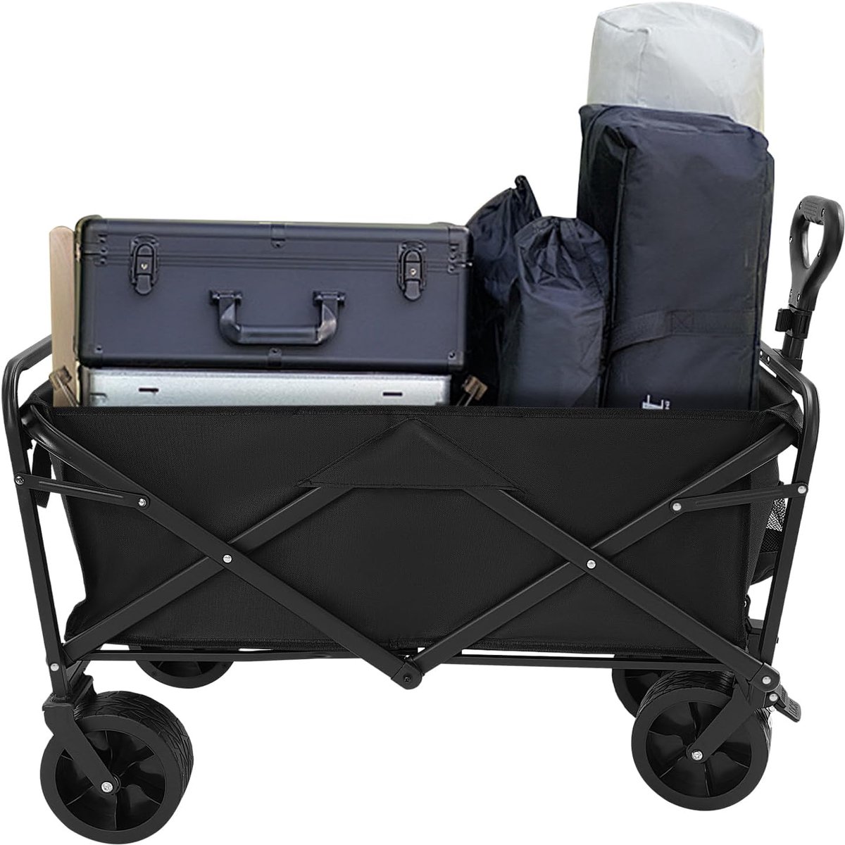 Opvouwbaar, 115 kg, campingwagen, inklapbaar, zwart | Ruimtebesparende handwagen, opvouwbaar, tuinwagen voor outdoor, strand, tuin en camping, 89,5 x 51 cm