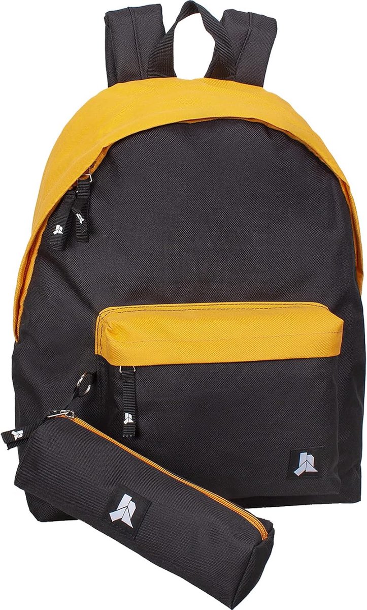 Ross JR3007 Rugzak met etui voor middelbare school, basisschool en middelbare school, voor kinderen en jongeren, 41 cm, 24 l, waterdicht polyester, vrije tijd, reistas, zwarte mosterd