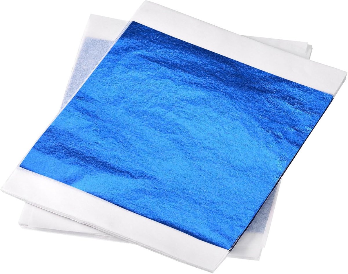 Blauw bladpapier, goudblad, 14 x 14 cm, voor kunstdecoratie, sculpturen, verpakking van 100 stuks