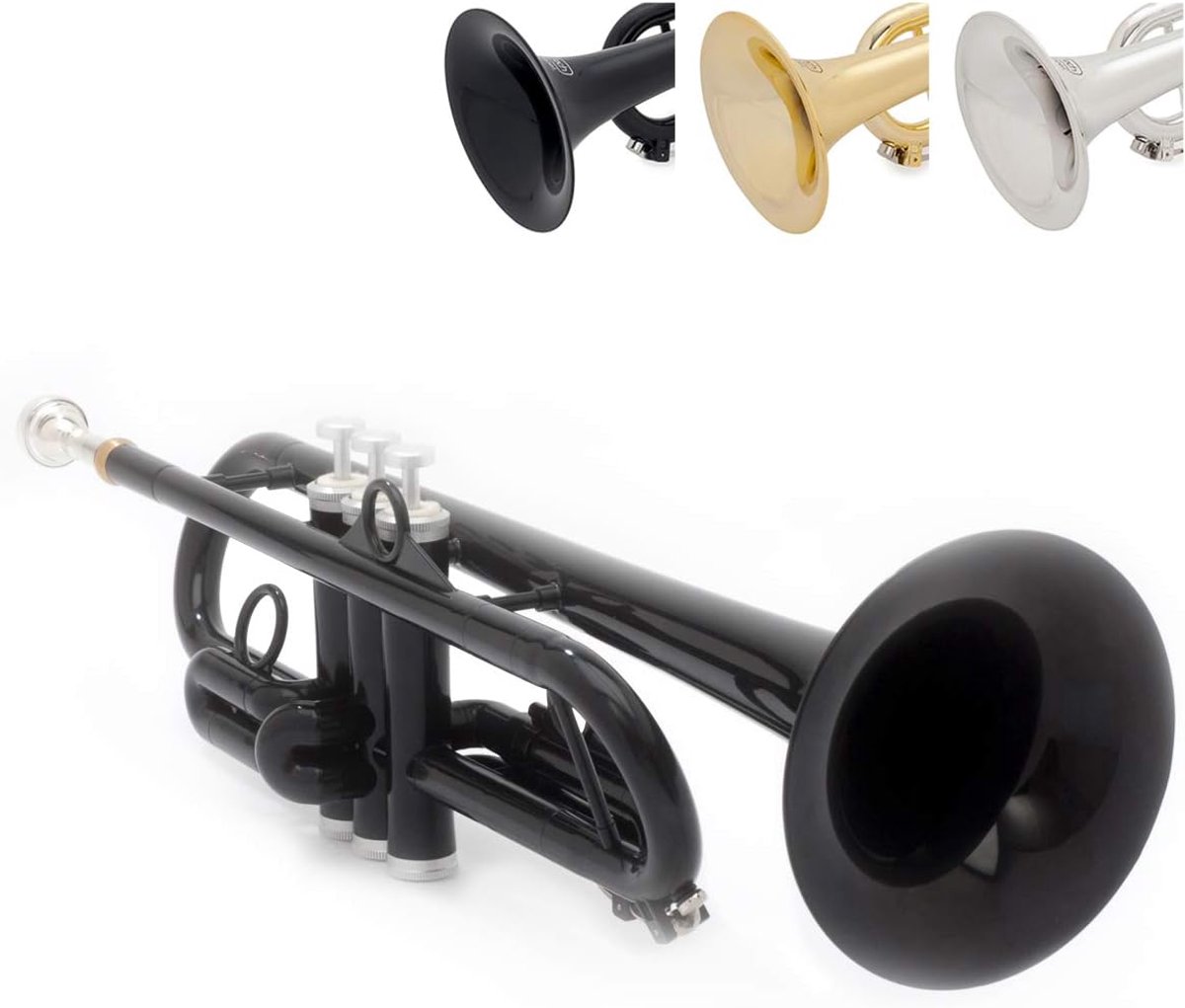 pTrumpet Hytech trompet met 7C mondstuk en gewatteerde gigbag - messing kunststof hybride student - zwart