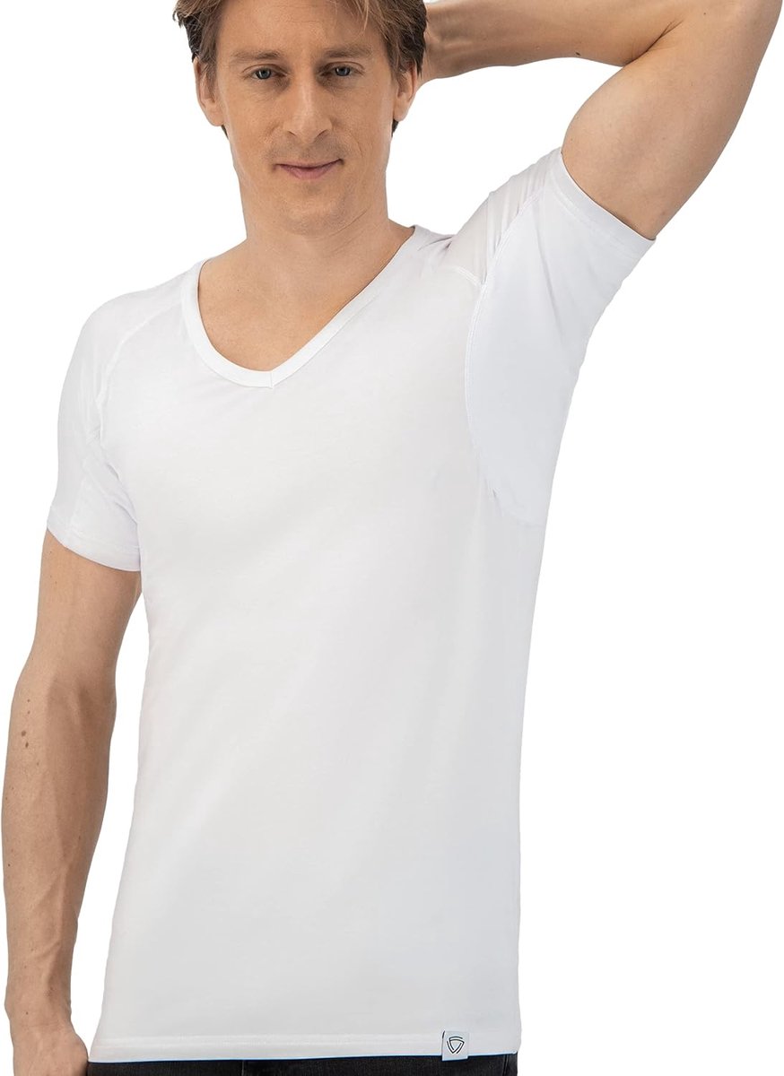 Zweet Shirt - T-shirt tegen zweetvlekken - Anti Zweet Onderhemd - Met ArmPads PRO & Zilver Behandeling - Heren - V-Hals