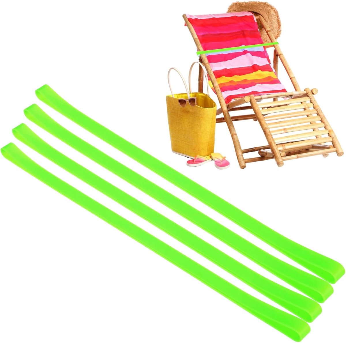 4 stuks handdoekbanden voor strandstoelen, herbruikbare handdoekclips, elastisch, windbestendige houder voor cruiseschip, zwembad, ligstoelen, vakantiestoetsjes, neongroen