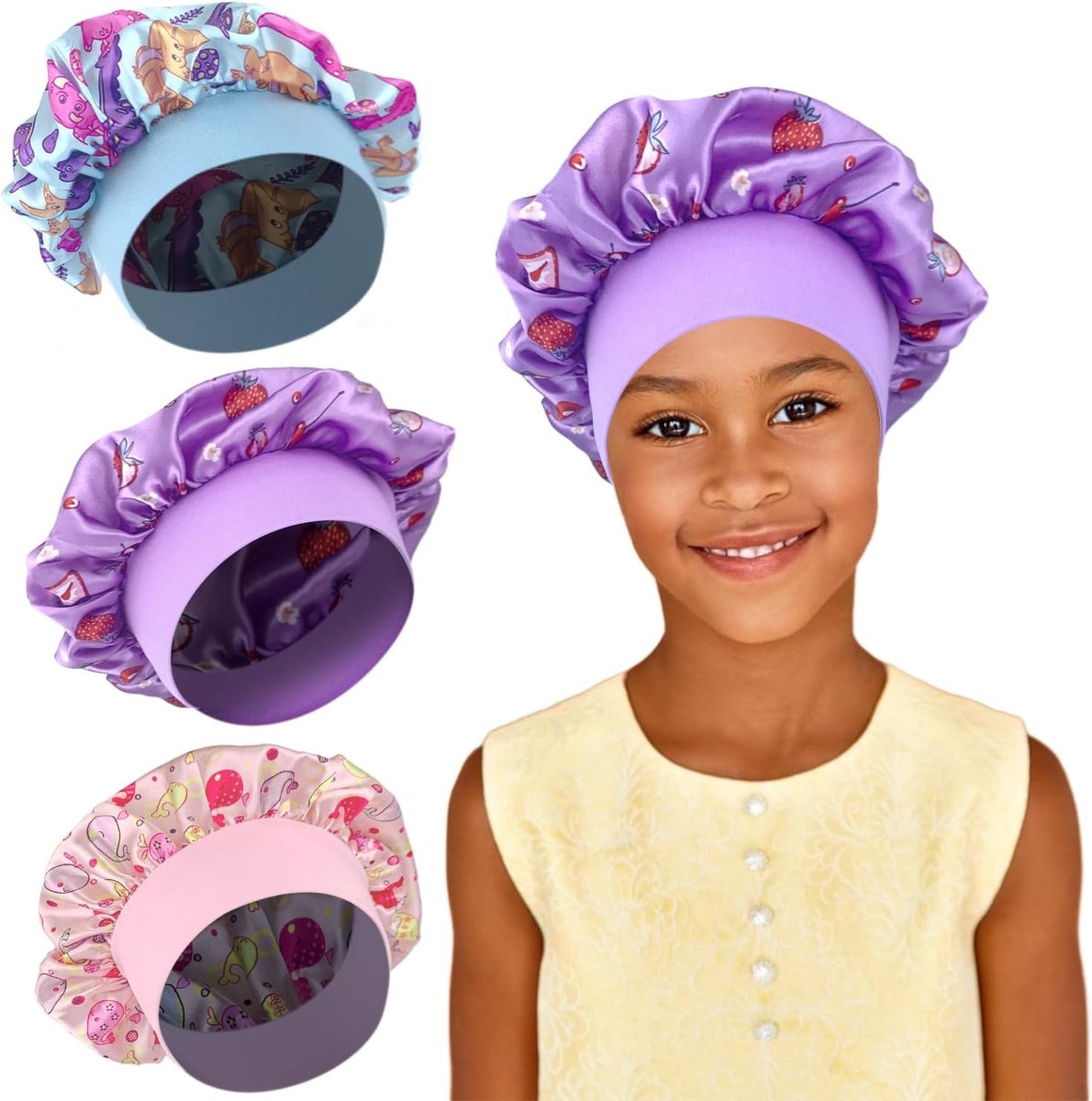 Satin Haar Bonnets voor Kinderen - 3 Packs - Cartoon Ontwerpen - Bescherming voor Haarstijl - SnelShoppen