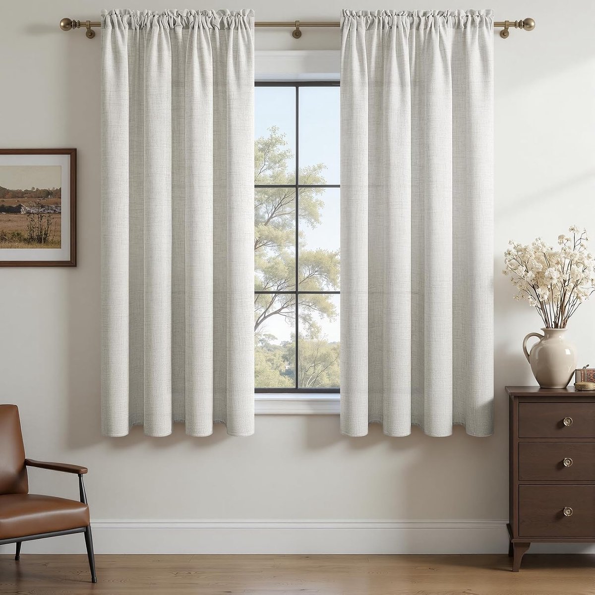 Gordijnen 160x140 cm - Linnen look - Semi-transparant - Elegant voor woonkamer - ShopVlot