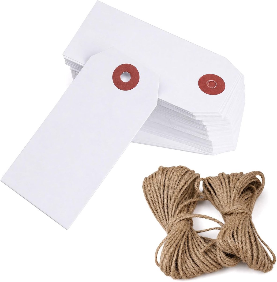 Prijskaartjes 100 stuks - 7 x 4 cm - witte hangende etiketten - ideaal voor kleding en geschenken - ShopVlot