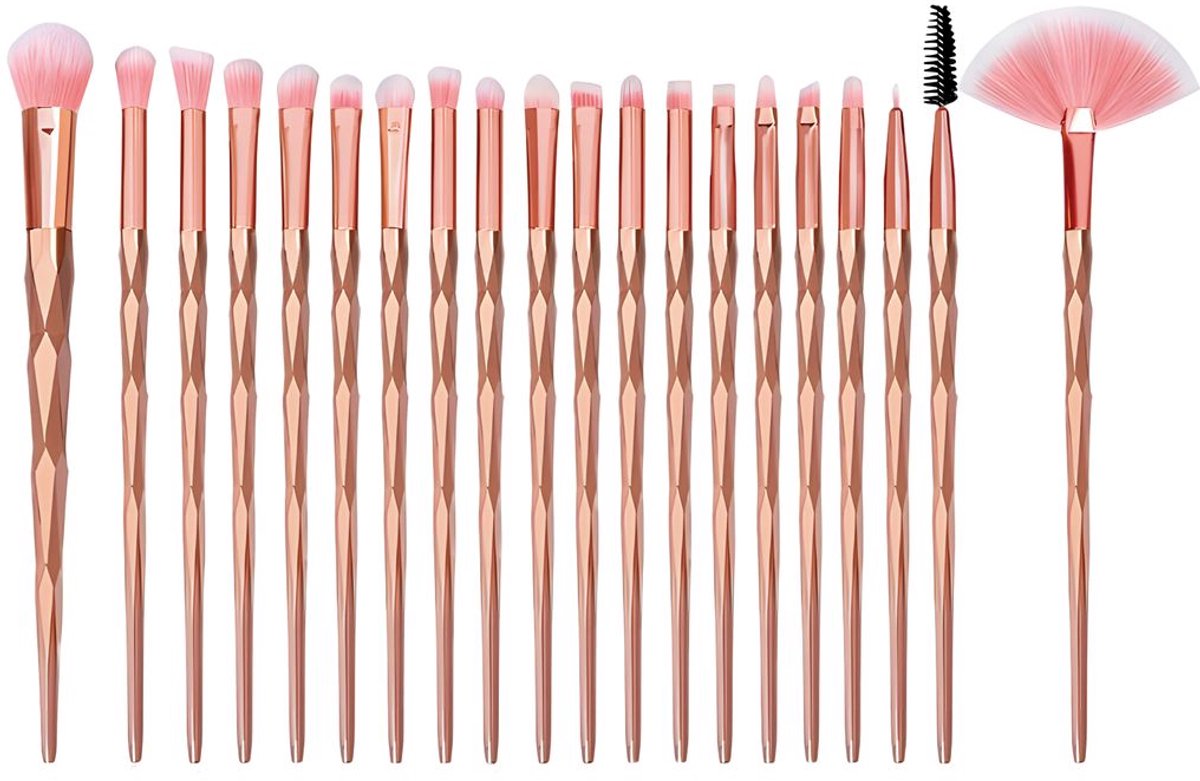 20x Make-up kwasten - Cosmetica kwasten - Kwastenset - Poederkwasten - Schminkkwasten - Make-up brushes - Goudkleurig - 20 cm - Jonyx